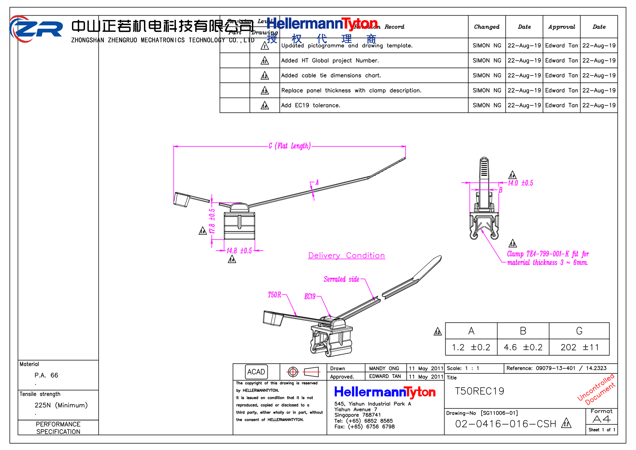 156-00897 T50REC19-PA66HS/PA66HIRHS-BK 产品图纸 Hellermanntyton 授权代理-正若机电